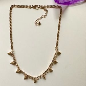 Gold Tone Spike and Rhinestone Necklace